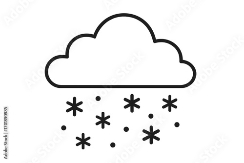 Snow under cloud outline linear vector icon. Simple weather symbol for forecast. Winter snowfall graphic concept. Cold season snowstorm illustration for web design apps.