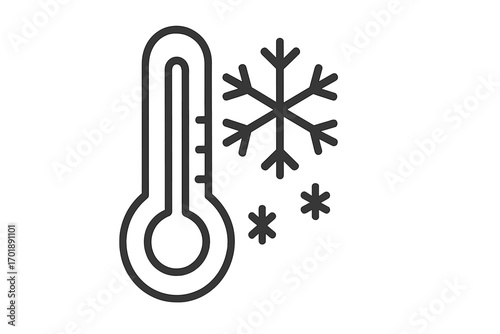 Thermometer with snowflakes vector line icon. Cold weather, winter temperature concept. Frost, freeze, climate, meteorology symbol. Simple outline illustration for web.