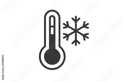 Cold weather thermometer icon with snowflake symbol. Low temperature, freezing point, and winter season concept. Meteorology forecast vector graphic for web and apps design.
