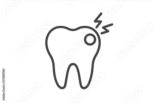 Toothache icon, dental pain, cavity. Concept of caries, tooth decay, dental disease, sensitive tooth. Minimal line art pictogram for dentist, clinic, medical website, app.