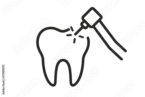 Dental care caries treatment concept. Dentist drill tool for stomatology. Minimal line icon for a dental clinic. Vector logo illustration for medicine, health, and web.
