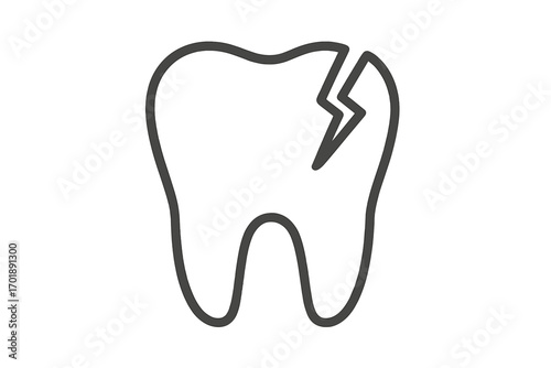 Cracked tooth icon. Dental problem, toothache, pain, decay, caries, broken tooth concept. Dentistry, stomatology, oral health vector line symbol. Sensitive tooth damage.