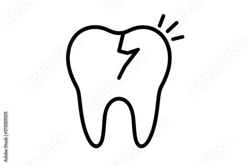 Cracked tooth line icon. Tooth with caries, decay, and pain. Toothache, dental problem concept. Broken enamel. Dentistry, stomatology, oral health. Vector outline illustration.