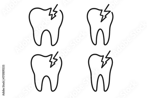 Toothache pain icon. Caries and decay. Broken tooth with crack. Dental disease and problem concept. Dentistry line symbol. Oral hygiene and health care vector graphic.