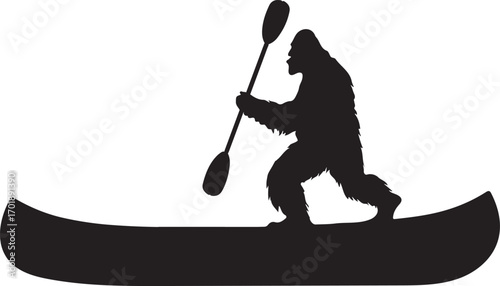 Bigfoot Canoeing Silhouette on Transparent Background