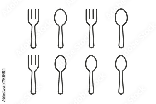 Fork and spoon line icon set. Simple cutlery collection. Minimalist silverware symbols for restaurant menu, food app, or kitchen website. Vector graphic with editable stroke.