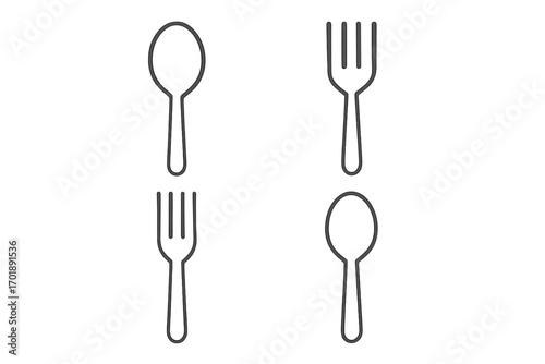 Fork and spoon line icon set. Simple cutlery vector illustration for a restaurant menu, cooking blog, or food app. Minimalist kitchen utensil symbols with editable stroke.