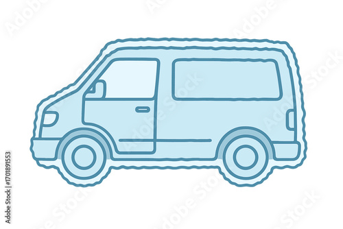 Frozen van icon. Icy delivery truck concept. Cold winter transport symbol. Refrigerated vehicle outline. Logistics automobile linear graphic. Car covered in ice vector illustration.