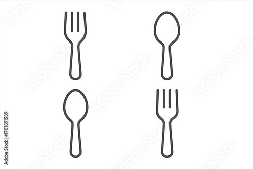 Fork and spoon simple line icon set. Cutlery and utensil vector collection for restaurant menus, food apps, and graphic design. Minimalist outline style with editable stroke.