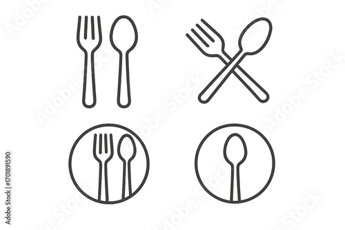 Fork and spoon line icon set. Cutlery, utensil, and silverware outline symbols for restaurant menu, food app, or website. Vector collection of dining and kitchen pictograms.
