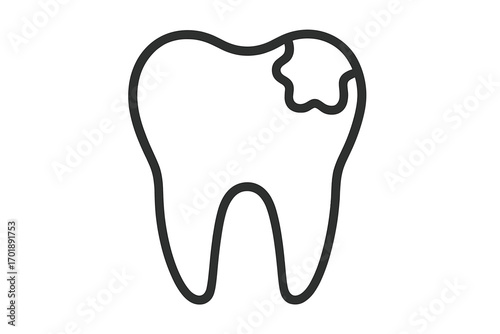 Broken tooth outline icon. Tooth decay, caries, and cavity symbol. Dental health care concept. Dentistry, stomatology sign. Unhealthy, damaged tooth illustration. Vector line art.