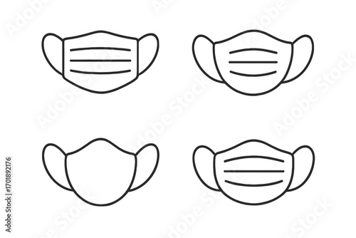 Medical face mask line icon set. Surgical mask vector symbols. Health care safety concept. Virus, flu, dust, pollution protection. Pandemic and covid prevention quarantine sign.