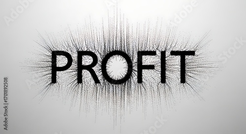 Abstract depiction of the word 'Profit' exploding outwards in a dynamic, energetic display of black strands against a light background