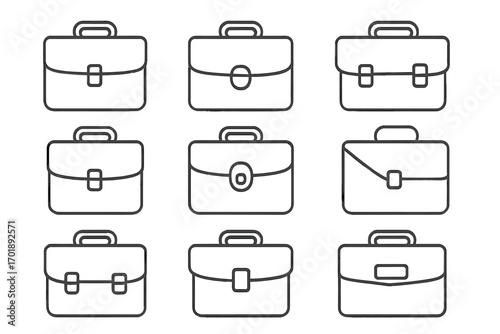 Briefcase line icon set. Business portfolio, work bag, and document case symbols. Thin line vector icons for corporate and finance concepts. Editable stroke for web and apps.