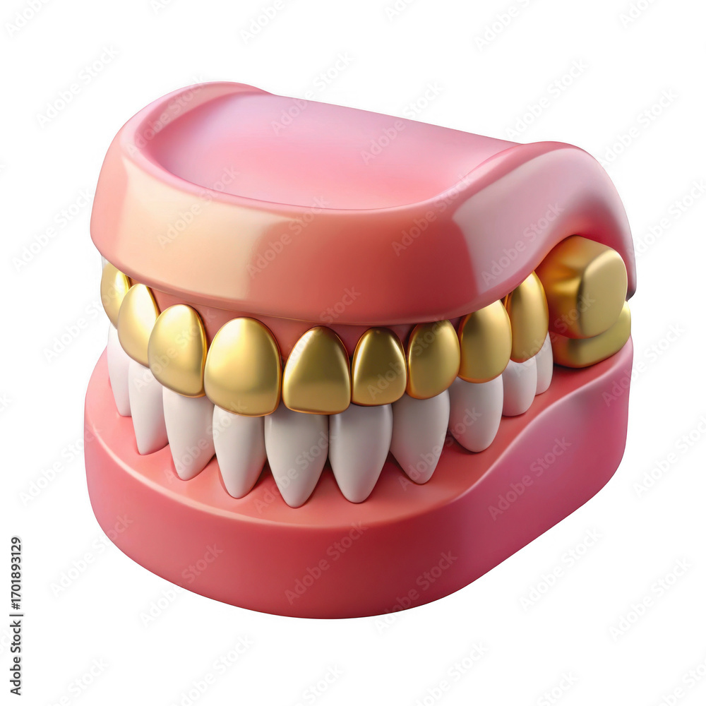 Obraz premium 3d realistic gold grills on dental model futuristic aesthetic indoor, outdoor, no people, keyword 30