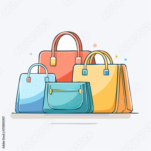 Four Colorful Shopping Bags on White Background