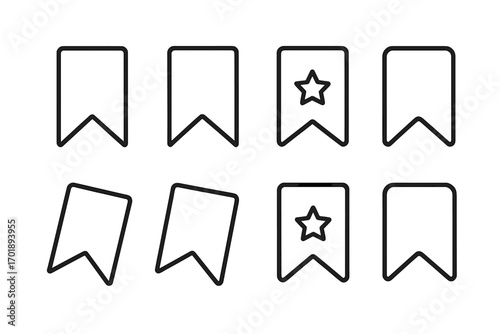 Bookmark outline web line icons set. Save for later symbol. Favorite with star icon. Minimalistic linear pictogram collection for web design, apps, social network, and cards.