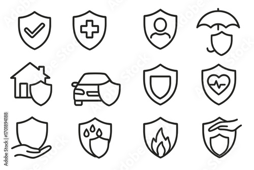 Shovel Line Icon Pack with Outline Symbols for Graphic Design, Web Design, Apps, Adverts, Various Cards, Construction and Gardening Tools, Vector Illustration