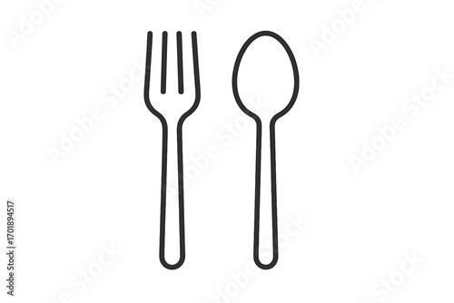 Fork and spoon icon vector illustration. Cutlery symbol for restaurant menu, kitchen concept. Simple black outline utensils for eating, dining, food service. Minimalist line art.