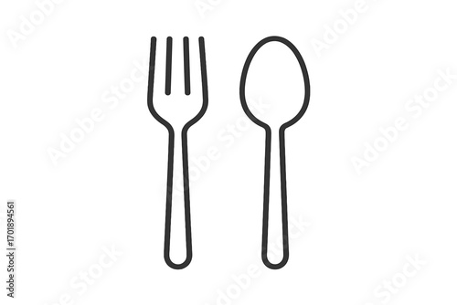 Fork and spoon outline icon. Simple linear cutlery vector. Utensil symbol for food, eating, dining, restaurant, and menu design. Minimalist kitchenware graphic concept.
