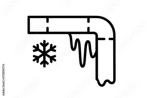 Frozen pipe vector line icon. Winter plumbing problem, burst pipeline concept. Cold weather, freezing temperature water system damage. House maintenance, emergency repair. Icicle.