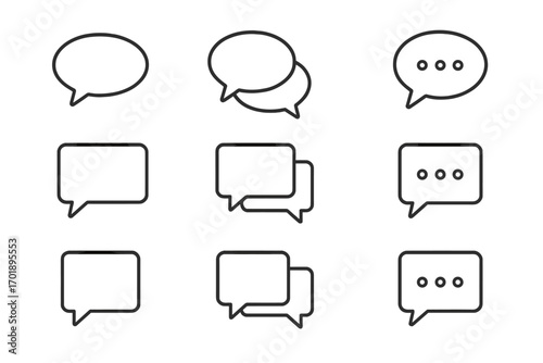 Speech bubble line icon set. Chat, message, comment, and dialogue symbols. Minimalistic linear pictogram for web design, apps, UI, UX, social media, and communication.