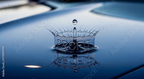 Creative business concept illustrating the ripple effect of growing profit, symbolized by a liquid crown splash and reflection