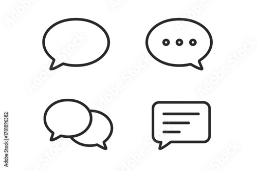 Speech bubble line icon set. Minimal pictogram collection for chat, message, and communication. Vector icons for web design, apps, social media, UI, and UX elements.