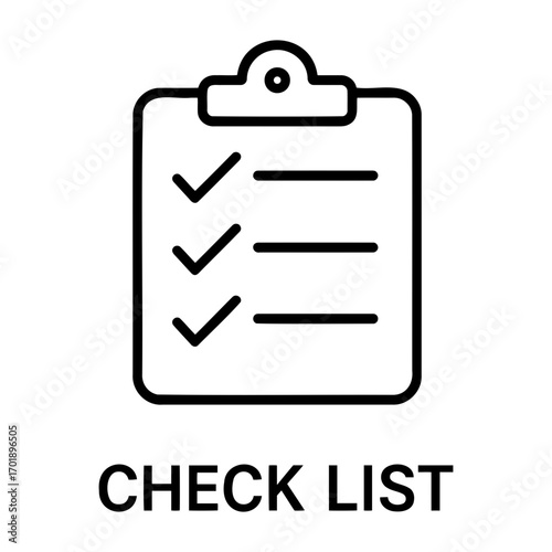 Illustration of a checklist on a clipboard with checkmarks and horizontal lines icon