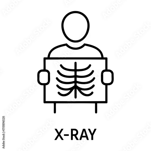 Person holding an x ray image of a ribcage with a simple outline style drawing shown