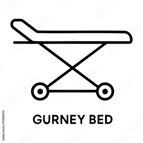 Illustration of a medical gurney with wheels and a simple design on a white background
