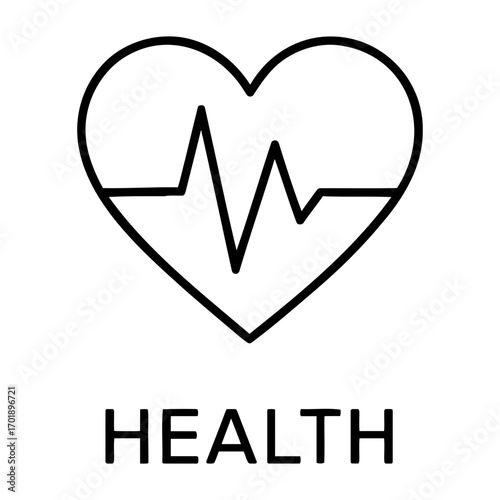 Heart outline with heartbeat line inside and the word health below the shape icon