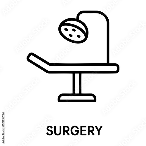 Illustration of a surgery table with an overhead surgical light in black outline