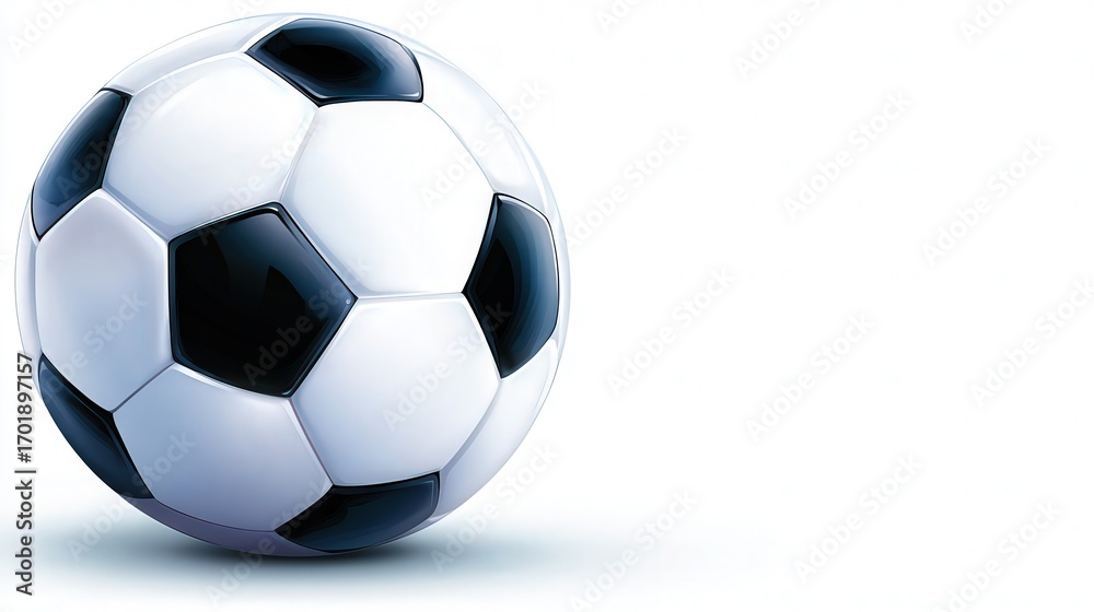 Fototapeta premium A close-up view of a classic black and white soccer ball on a plain background, perfect for sports-related projects, blogs, or promotional materials in soccer events,