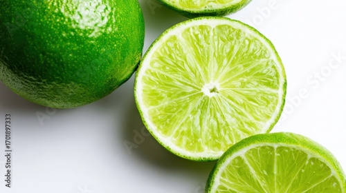 Fresh Lime Slices: Vibrant Green Citrus Fruit for Culinary and Refreshment Concepts, High Angle View