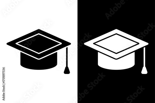 Graduation Cap Icon Thin Line Style for Online Education.