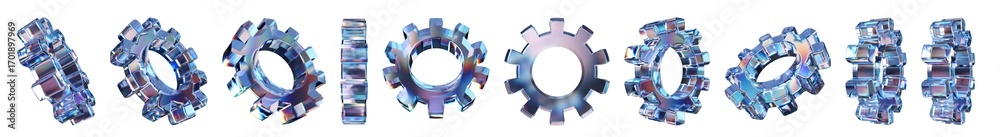 Set of 3d transparent glossy gear with dispersion effect. Rainbow colors reflection glass. 3d glass cog with crystal dispersion effect. Abstract empty glassy cogwheel with prism holographic Set of 3d transparent glossy gear with dispersion effect. Rainbow colors reflection glass. 3d glass cog with crystal dispersion effect. Abstract empty glassy cogwheel with prism holographic