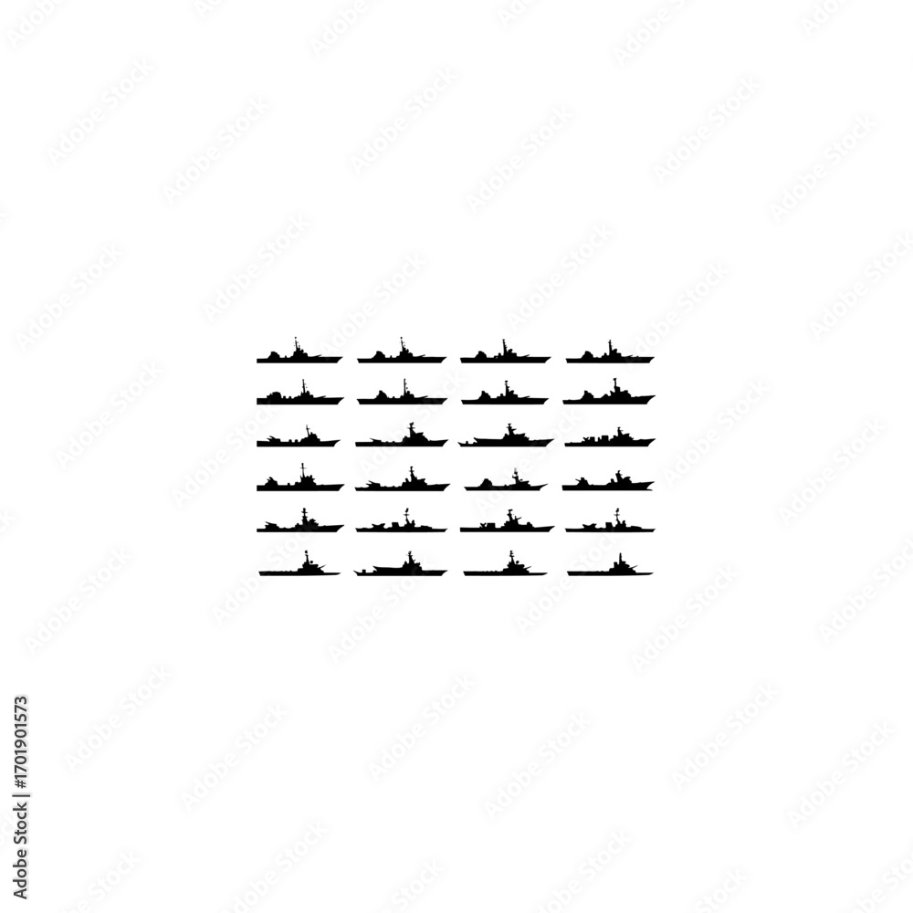 Fototapeta premium Warship navy silhouettes set, large pack of vector silhouette design, isolated white background. 