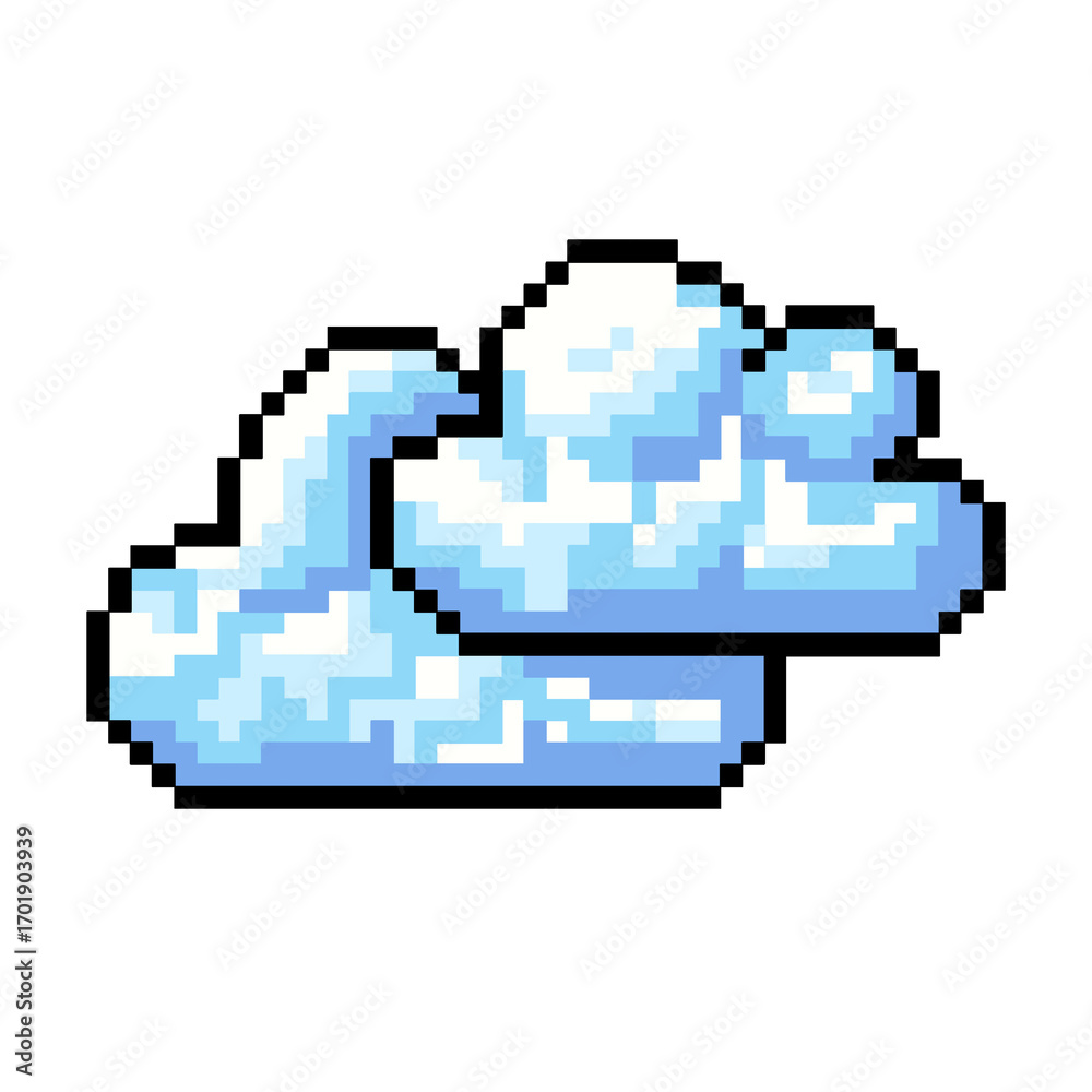 Naklejka premium Flat Design Pixel Art Cloudy Illustration