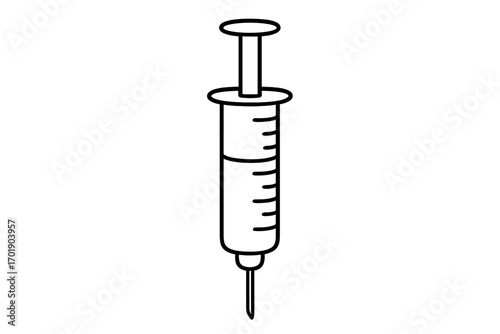 Syringe injection line icon for medical concept. Vector illustration for vaccination, vaccine, immunization. Needle for drug dose or flu shot. Healthcare and medicine symbol.