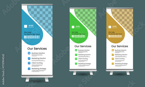 Roll up banner stand template design, blue banner layout, advertisement, brochure flyer banner design template vector, wit simple shapes for minimalistic company promotion roll up design modern x-bann