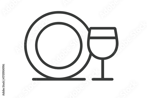 Plate and wine glass icon isolated for web sites, books, cards, and apps. Vector cartoon illustration with transparent background. Dishware collection. Clean dining set symbol.