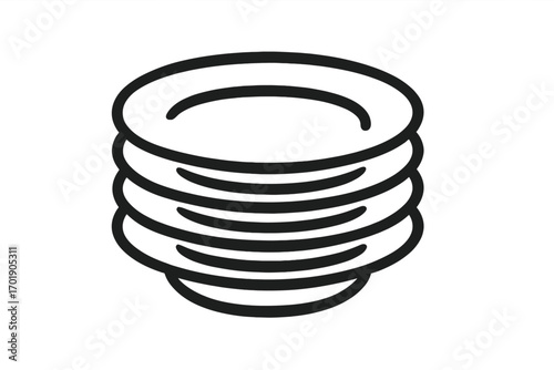 Modern Outline Style Stack of Plates Icon, Cartoon Vector Illustration for Design, Apps, Social Networks, Transparent Background, Ordered Set, Kitchenware Symbol, Dining Concept