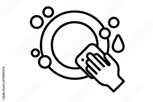 Stack of Plates outline symbol, clean dishware illustration, kitchen utensils icon, dishwashing and tableware concept, isolated vector cartoon design, transparent background