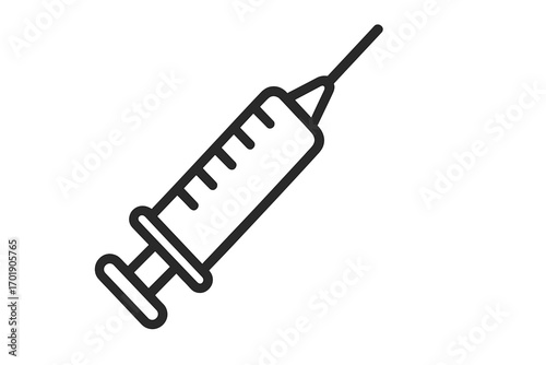 Medical syringe icon vector, injection needle illustration, healthcare symbol, vaccination concept, transparent background, cartoon style, digital health graphics for web and apps