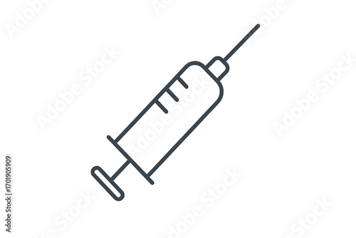 Minimalistic syringe outline icon for medical design, healthcare apps, banners, social media, cards; vector cartoon illustration with transparent background, wellness symbol
