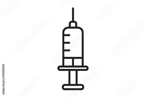 Modern syringe outline icon, medical injection, vaccine needle illustration, healthcare symbol, injection tool vector, transparent background, medical design element, health care concept