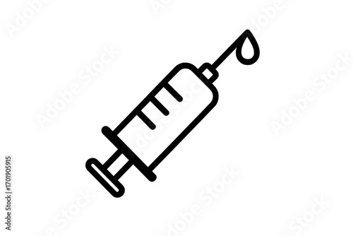 Modern syringe outline icon, medical injection needle vector illustration, healthcare vaccination, injection tool design for apps, cards, social networks transparent background