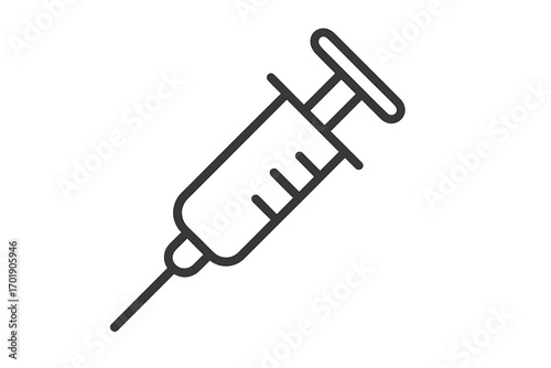 Minimalistic syringe icon, thin line medical injection vector, healthcare vaccine symbol, simple needle illustration for web, apps, banners, social media design