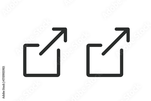 External link icon. Share symbol with arrow and box. Open in new window sign for web design. UI UX interface element. Minimalist vector illustration for apps, social media.